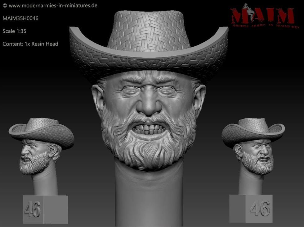 1:35 Farmer Head bearded with Hat - Angry Impression #0046