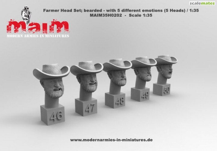 1:35 Farmer Head Set; bearded - with 5 different emotions (5 Heads)