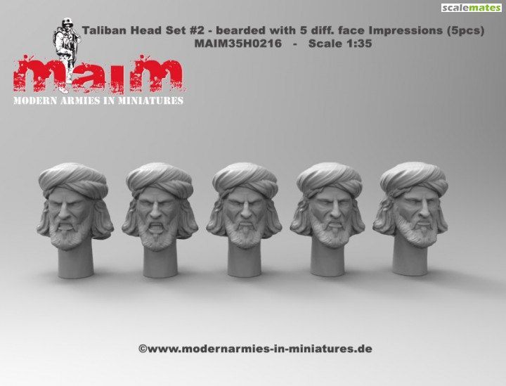 1:35 Taliban Head Set #2 - Bearded with 5 Diff. Face Impressions (5 Pcs.)