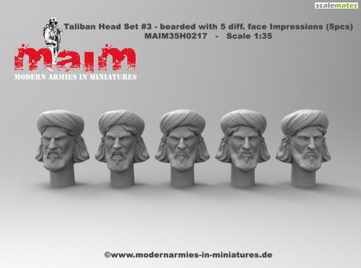 1:35 Taliban Head Set #3 - Bearded with 5 Diff. Face Impressions (5 Pcs.)