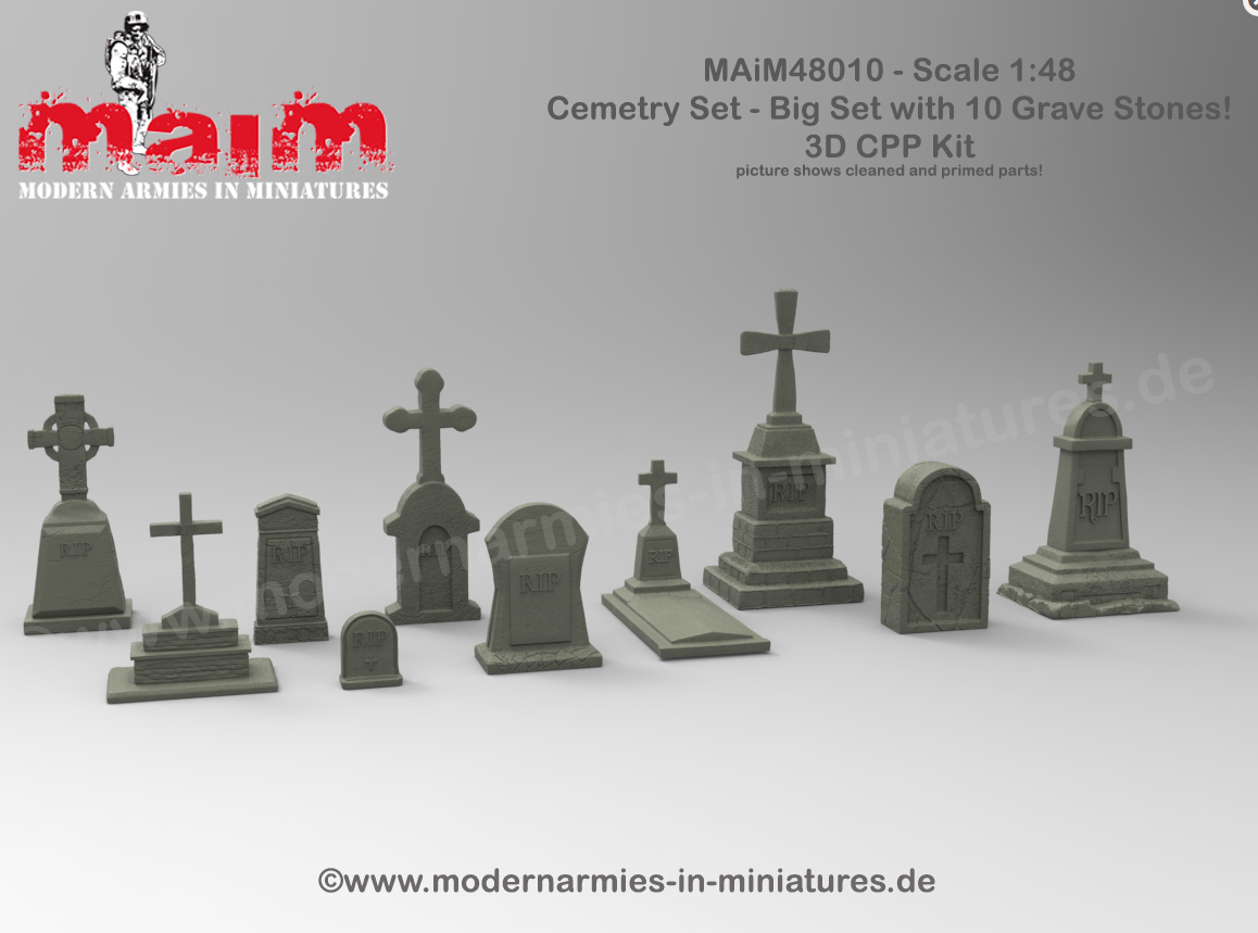 1:48 Grave Stones - Cemetry Set (10 pcs)
