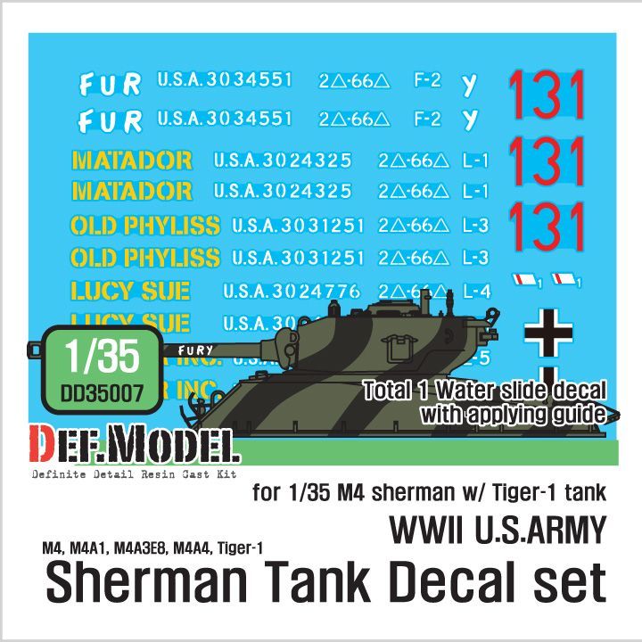 1:35 WWII US army M4 Tank company decal set