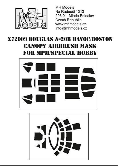 1:72 Douglas A-20B Havoc/Boston canopy airbrush mask