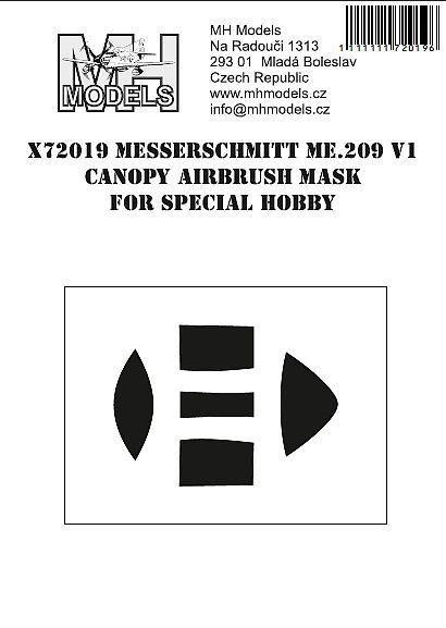 1:72 Messerschmitt Me.209 V1 canopy airbrush mask