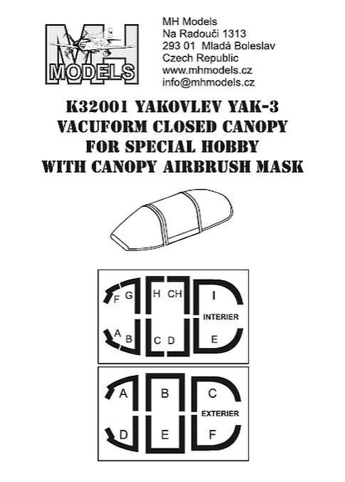 1:32 Yakovlev Yak-3 vacuform closed canopy