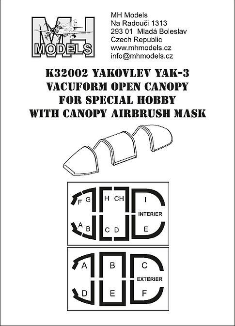 1:32 Yakovlev Yak-3 vacuform opened canopy