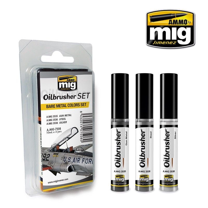 Bare Metal Color Set - Oil paint with fine brush applicator 3x10ml