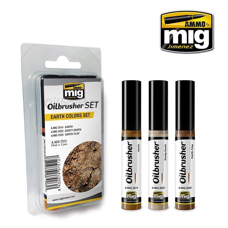 Earth Color Set - Oil paint with fine brush applicator 3x10ml