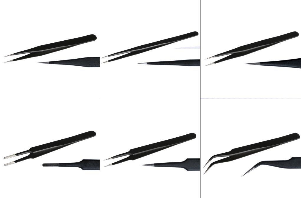 Set of precision tweezers 6 pieces