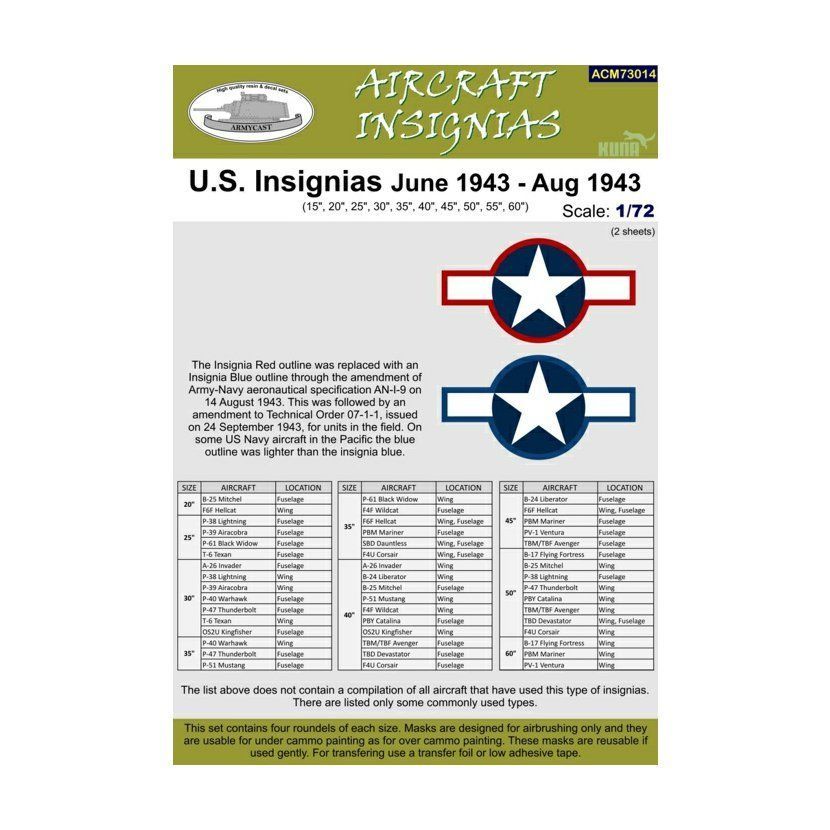 1:72 U.S.Insignias June 1943 - Aug 1943