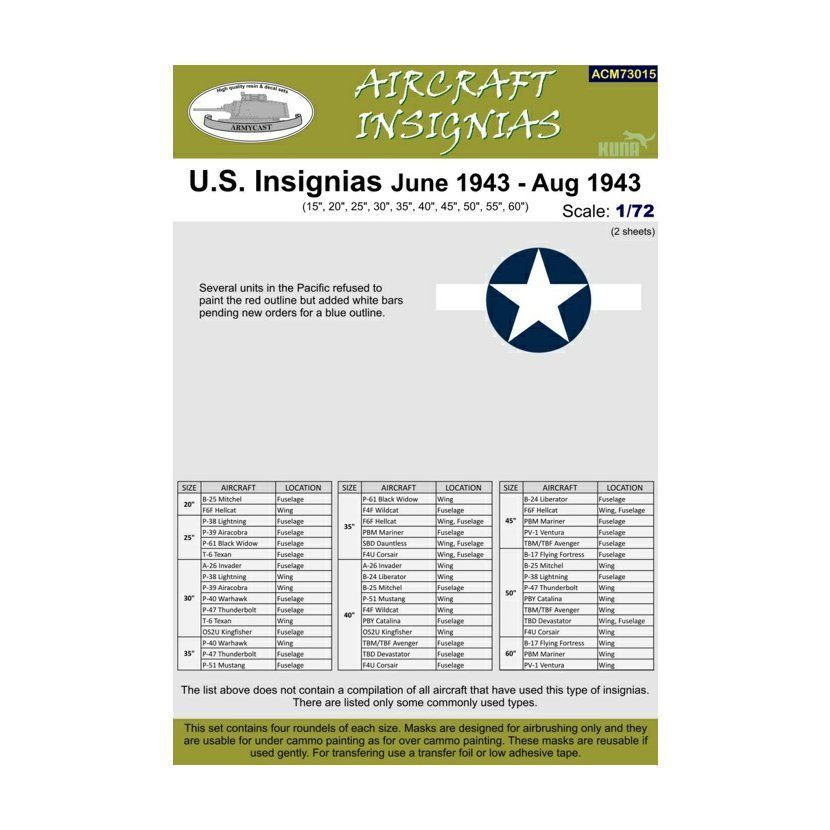 1:72 U.S.Insignias June 1943 - Aug 1943 NB