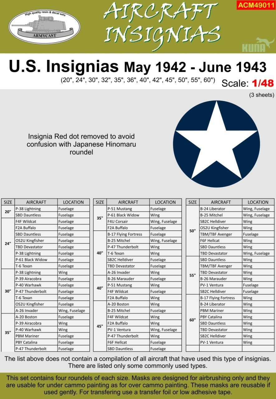1:48 U.S.INSIGNIAS MAY 1942 - JUNE 1943