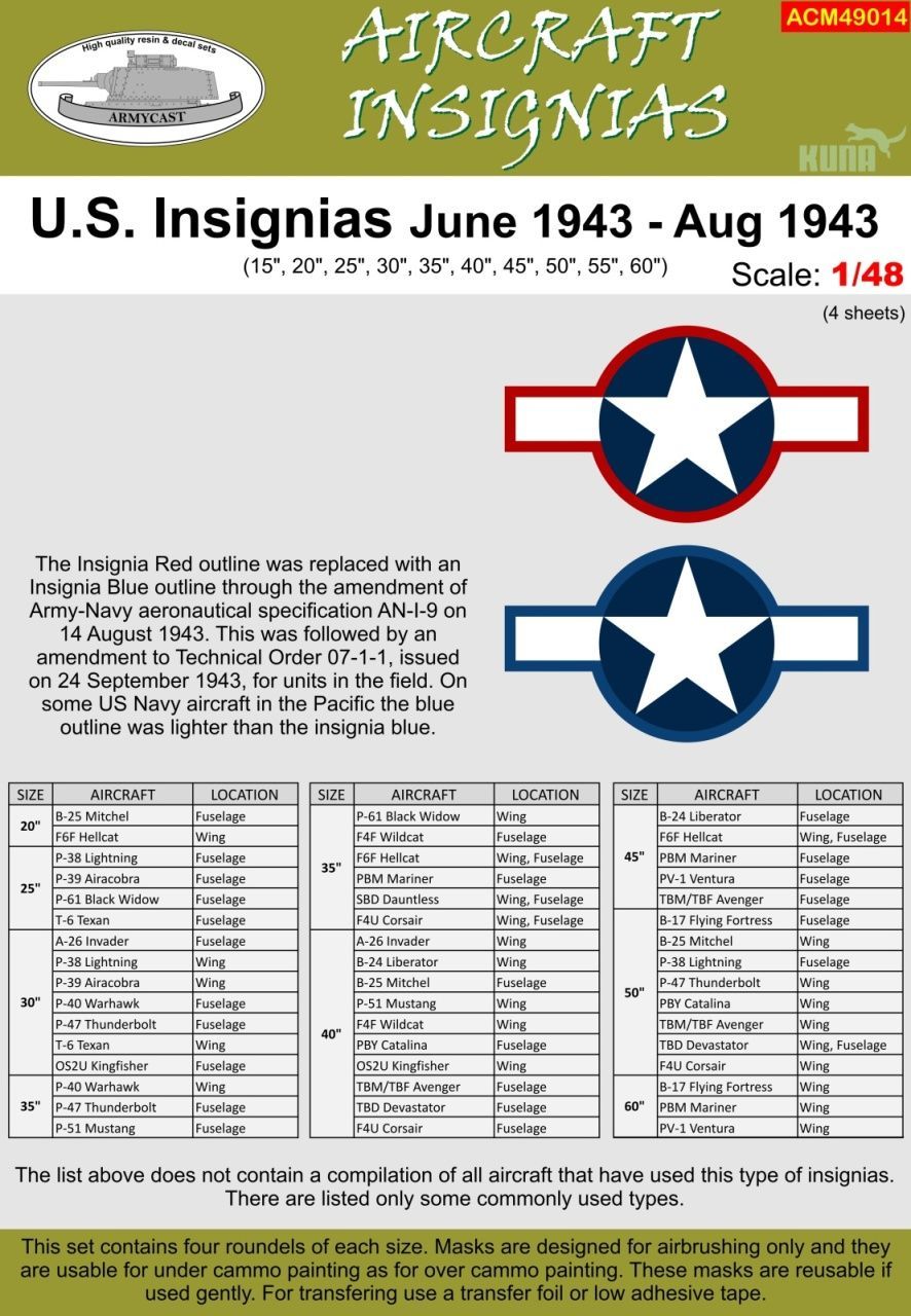 1:48 U.S.INSIGNIAS JUNE 1943 - AUG 1943