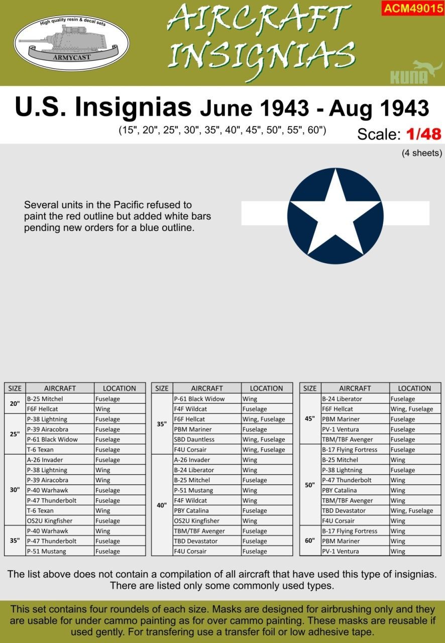 1:48 U.S.INSIGNIAS JUNE 1943 - AUG 1943