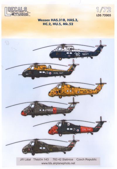 1:72 Decals Wessex HAS.31B,HC.2,Mk.52 (6x camo)