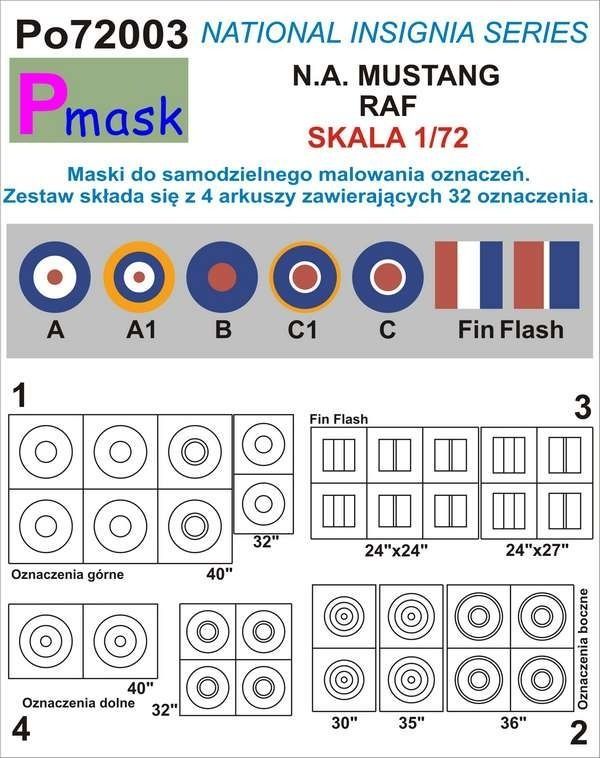 1:72 National Insignia Series N.A. Mustang RAF Masks for self-marking