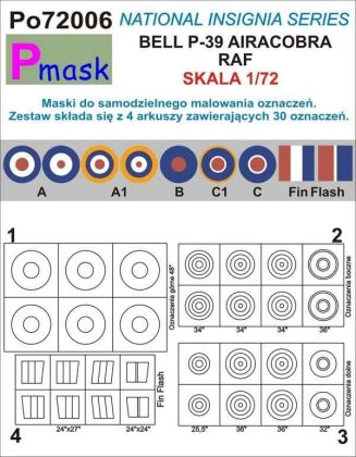 1:72 National Insignia Series Bell P-39 Airacobra RAF Masks for self-marking