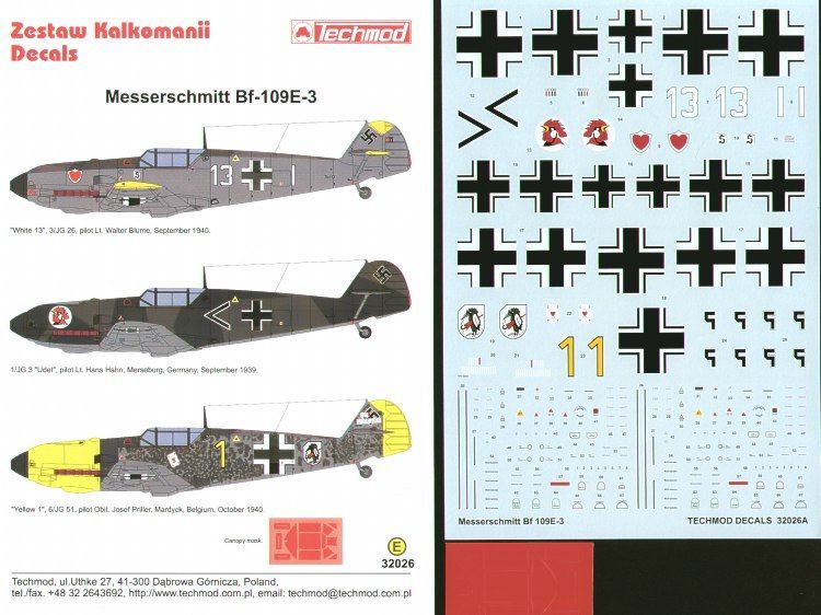 1:32 Messerschmitt Bf 109E-3 (+ canopy mask)