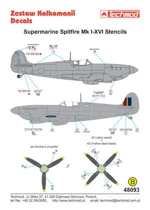 1:48 Supermarine Spitfire I-XVI Stencils