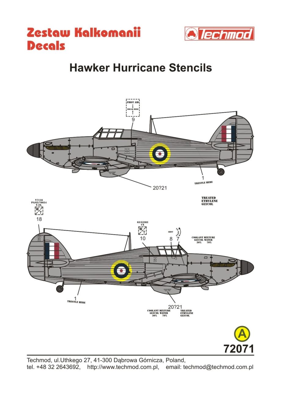 1:72 Hawker Hurricane Stencils