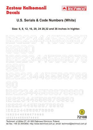 1:72 U.S. Serial & Code Numbers White