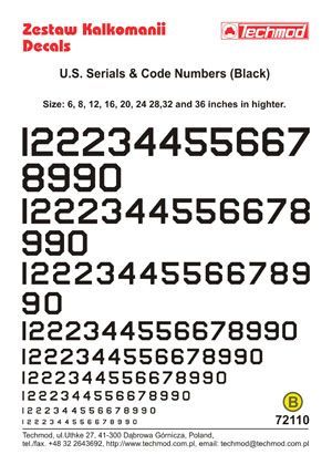 1:72 U.S. Serial & Code Numbers Black