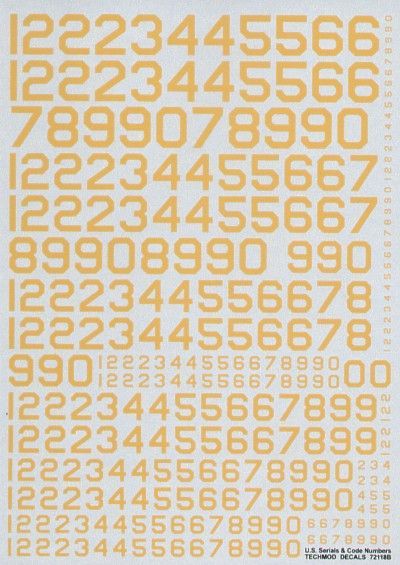 1:72 US Serials and Code Numbers Yellow. 9 sizes 6