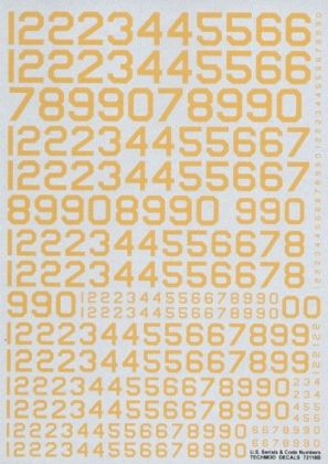 1:72 US Serials and Code Numbers Yellow. 9 sizes 6