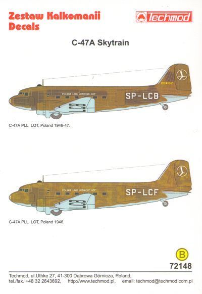 1:72 Douglas C-47A Dakota (2) SP-LCB and SP-LCF LOT Poland Airline 1946