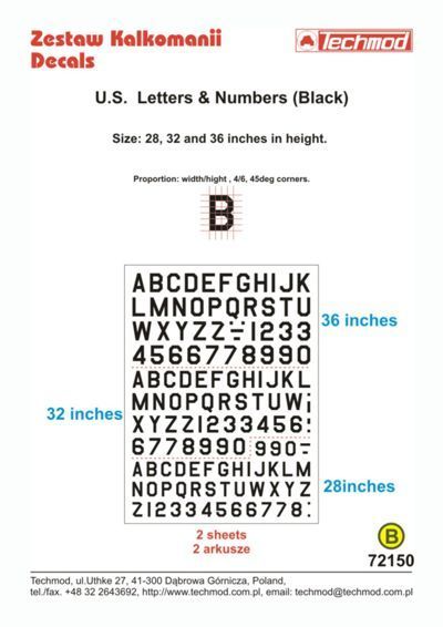1:72 U.S. Letters and Numbers Black (size 28, 32 i 38 cali)