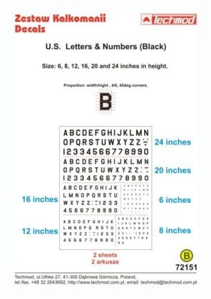 1:72 US Letters & Numbers (Black) - 6, 8, 12, 16, 20 and 24 inches height
