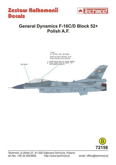 1:72 Lockheed-Martin F-16C/D Block 52+ Polish Air Force Code Numbers
