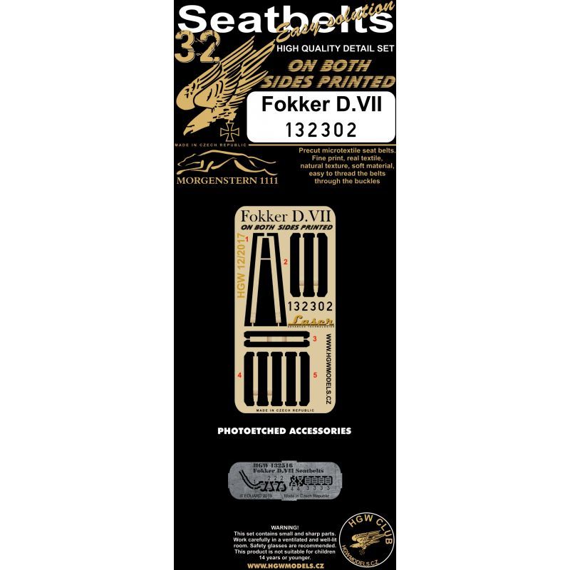 1:32 Fokker D.VII - Double-sided Seatbelts