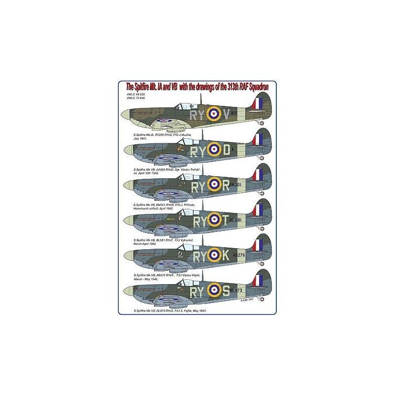 1:48 The Spitfire Mk. IA and VB decals with the drawings of the 313th RAF Squadron