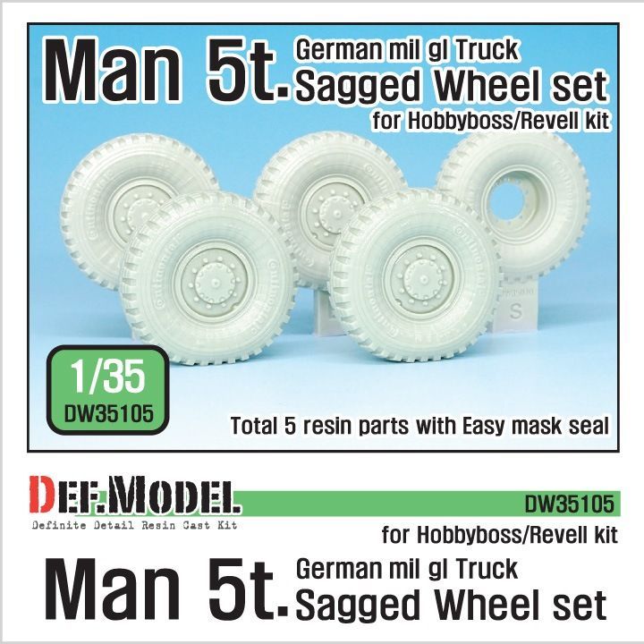 1:35 German Man 5t. Mil gl Truck Sagged Wheel set Continental tires