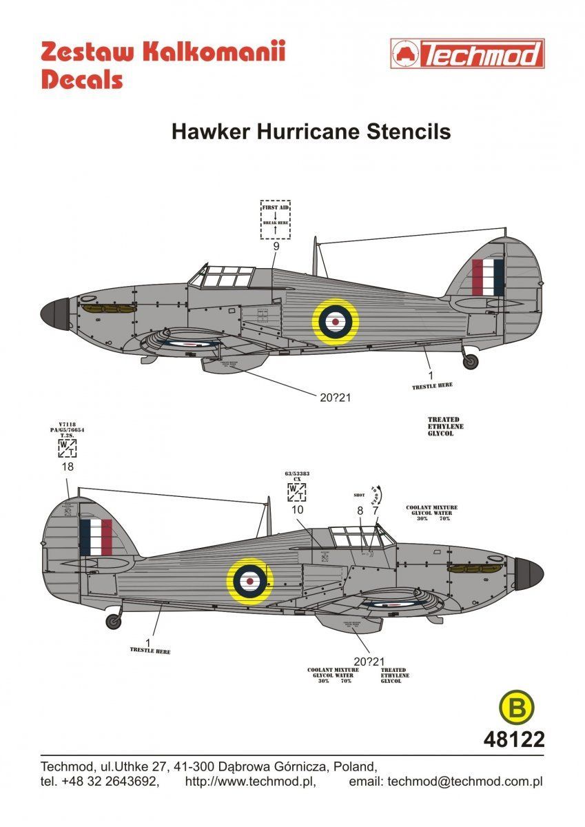 1:48 Hawker Hurricane Stencils