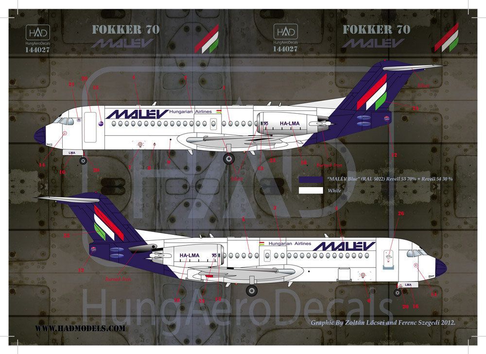 1:144 Decal Fokker 70 MALÉV