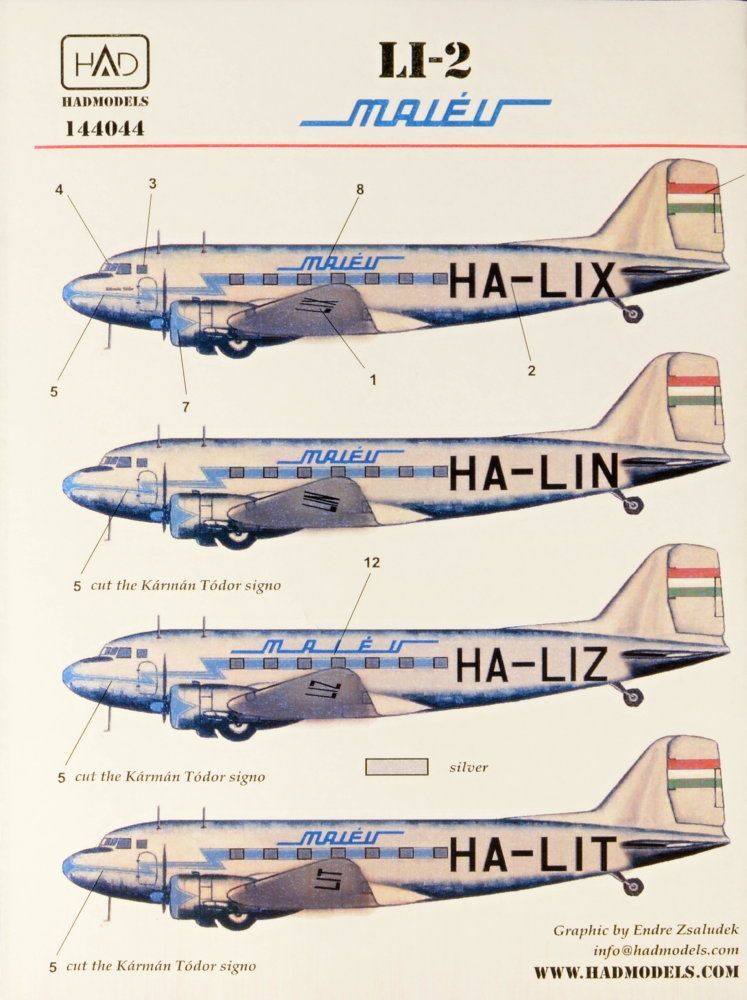 1:144 Decal Li-2 MALÉV (for EAST.EXPRESS kit)