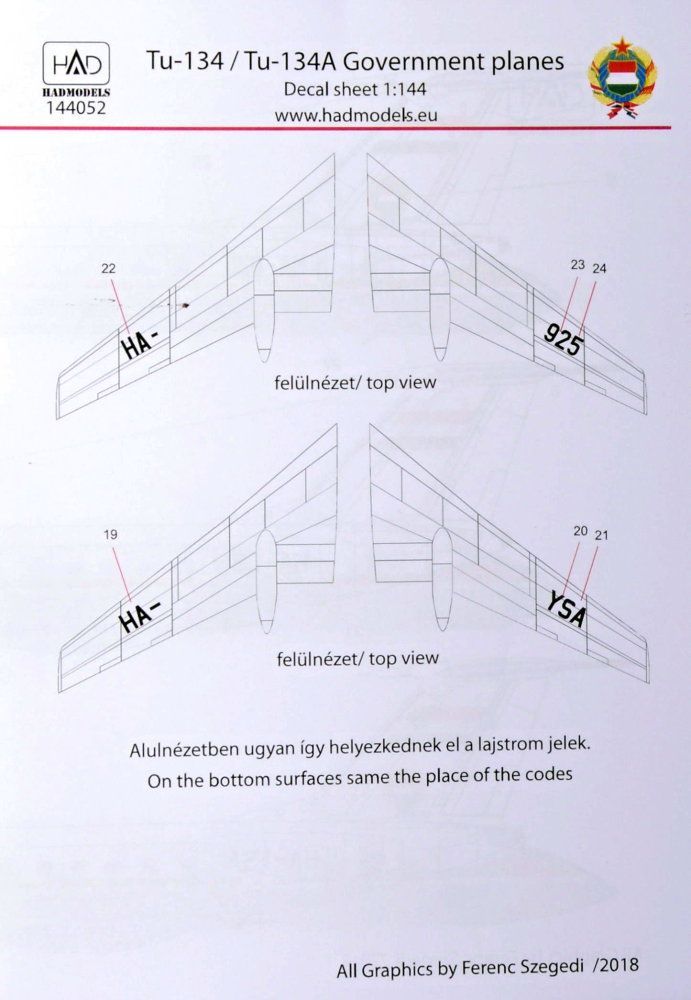 1:144 Decal Tu-134/Tu-134A Government Planes