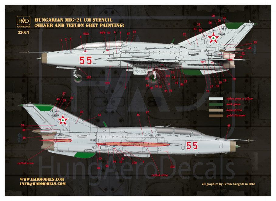 1:32 Decal MiG 21 MF/UM (silver, Hung. Stencils)