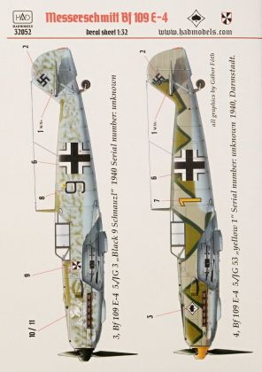1:32 Decal Messerschmitt Bf 109 E-4 (2x camo)
