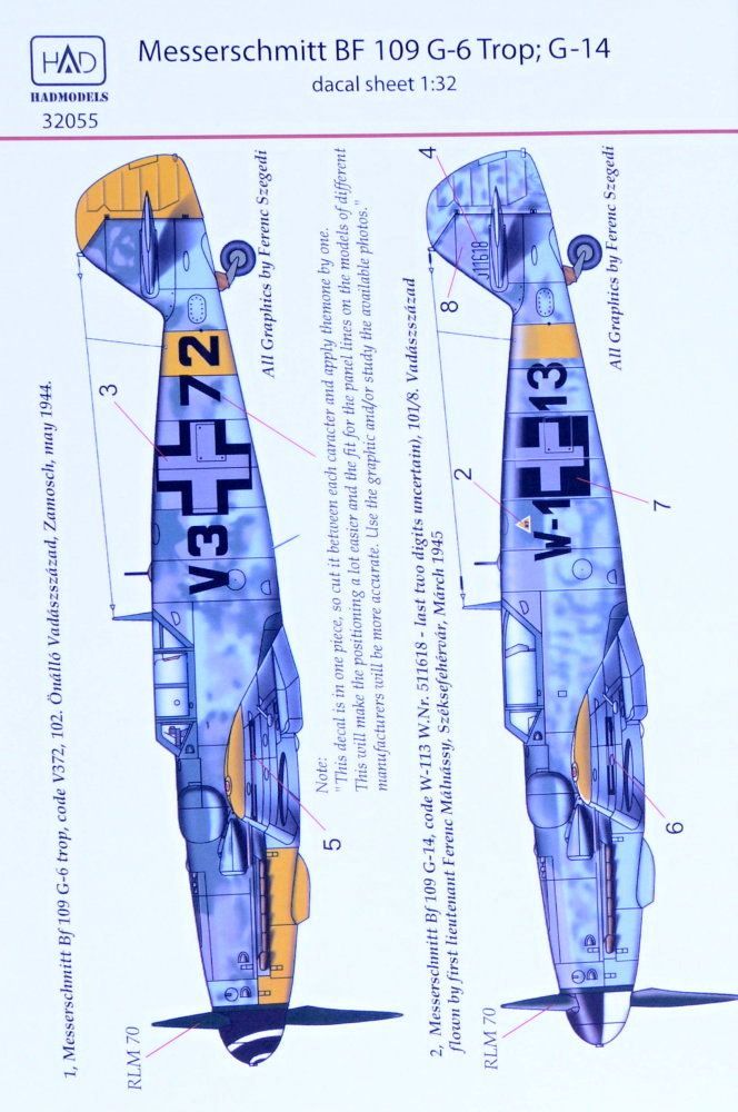 1:32 Decal Messerschmitt Bf 109 G-6 trop/G-14