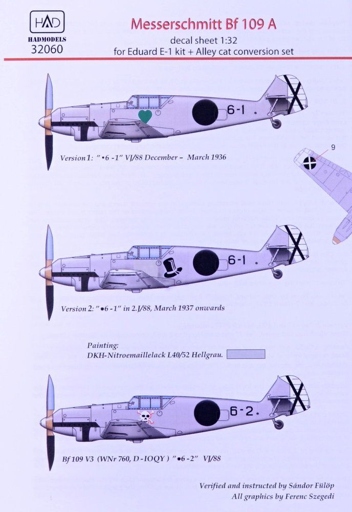 1:32 Decal Messerschmitt Bf 109A (3x camo)