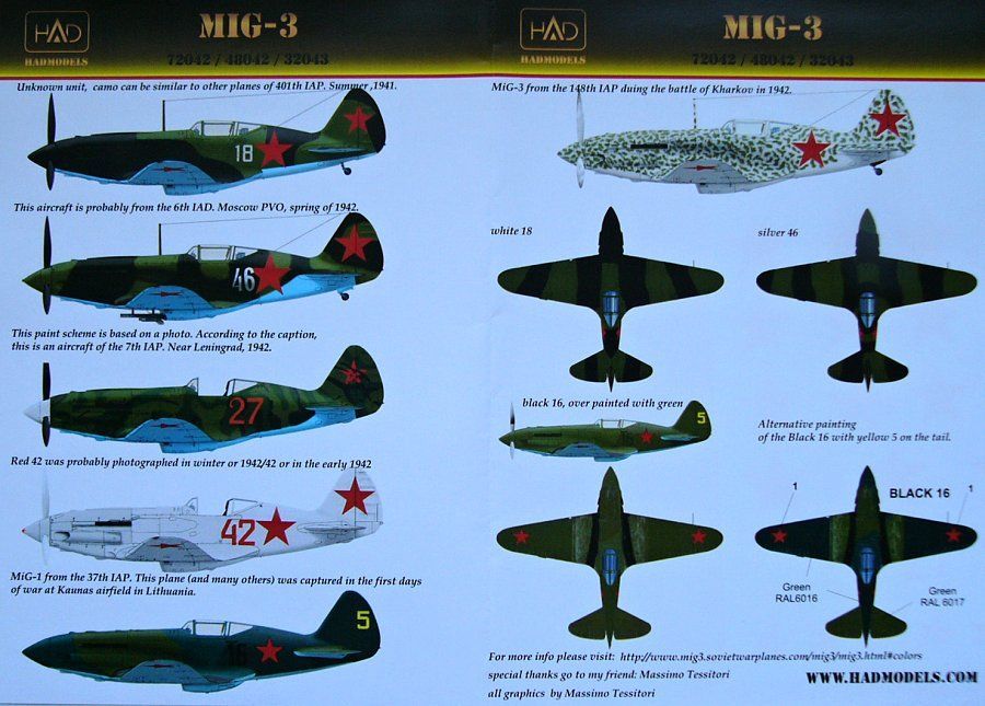 1:48 Decal MiG-3 Part 1 (5x camo)