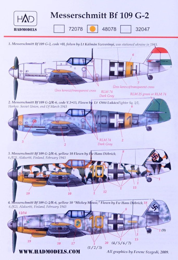 1:48 Decal Messerschmitt Bf 109 G-2 (4x camo)
