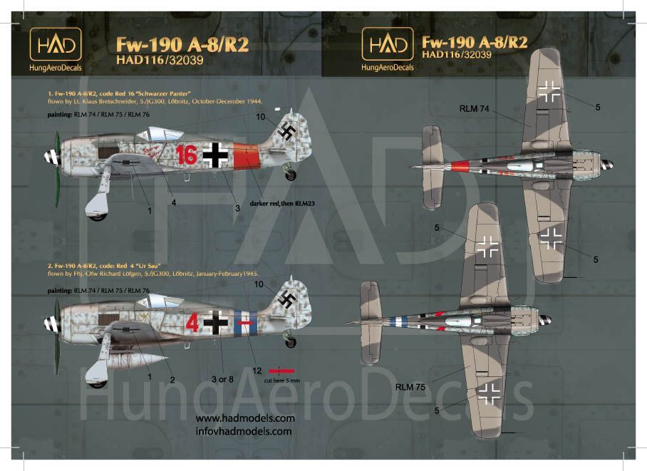 1:48 Decal Fw-190 A-8/R2 (Red 4 , Red16)