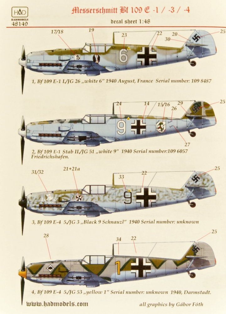 1:48 Decal Bf 109E1/E3/E4 (4x camo) Part 2
