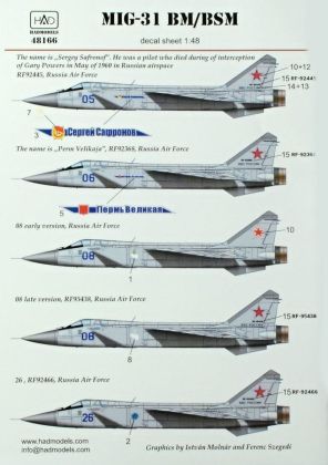 1:48 Decal MiG-31 BM/BSM (5x Russian camo)