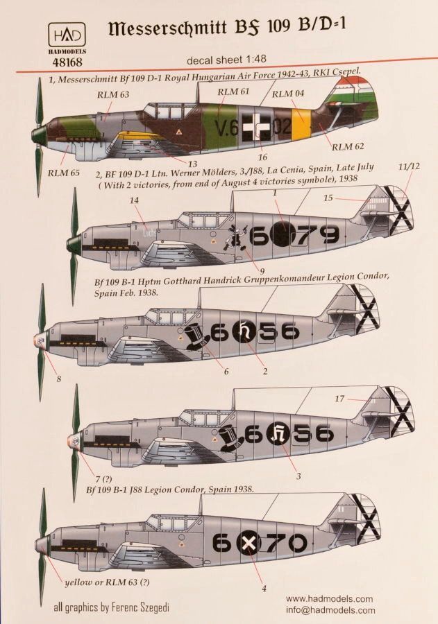 1:48 Decal Messerschmitt Bf 109 B/D-1