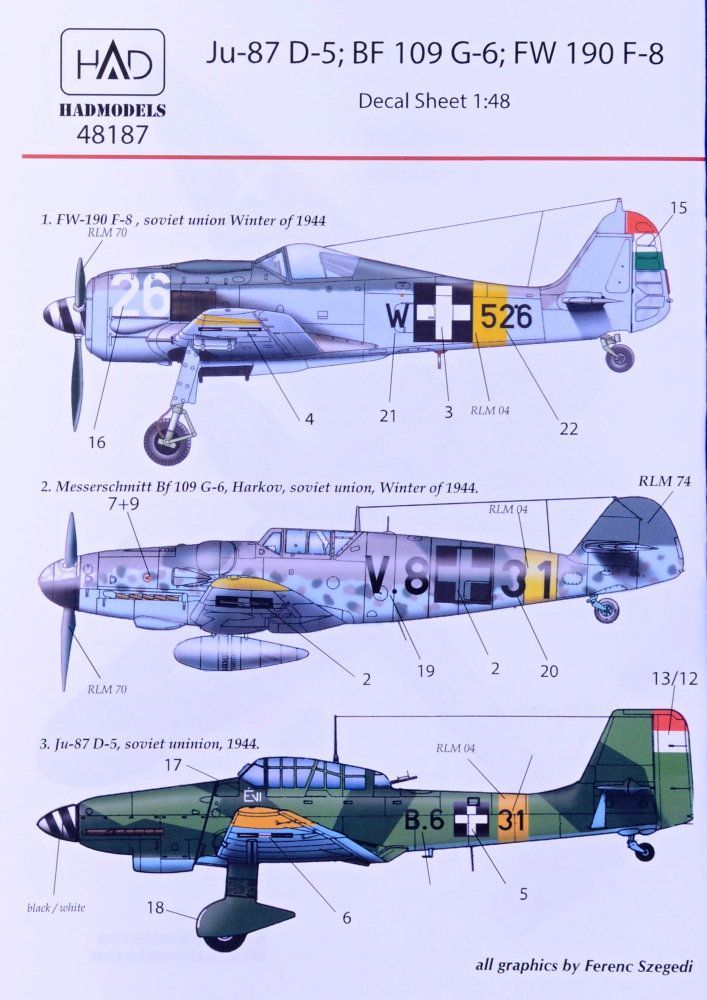 1:48 Decal Bf 109G-6,Ju-87 D-5, Fw-190 F-8
